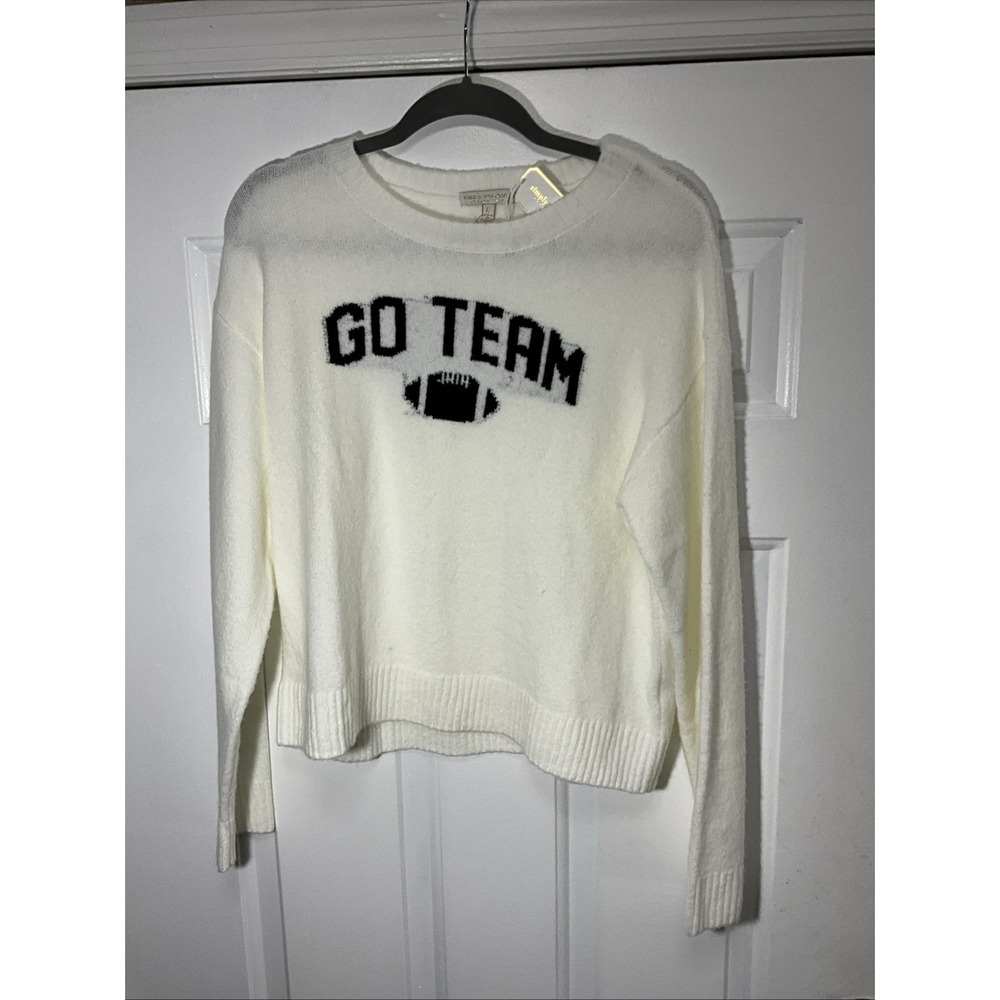 Simply Southern Ivory "GO TEAM" Football Graphic Logo Sweater Women's Large
